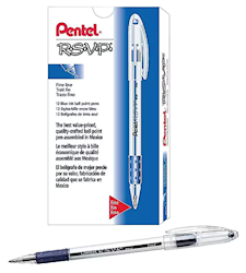 PENS, BALLPOINT, PENTEL, FINE POINT, BLUE INK, 12/CT LARGE